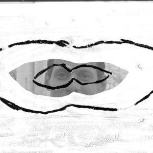 Foto branca com dois recortes de olhos humanos em cinza escuro