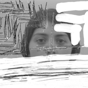 Foto branca com dois recortes de olhos humanos em cinza escuro